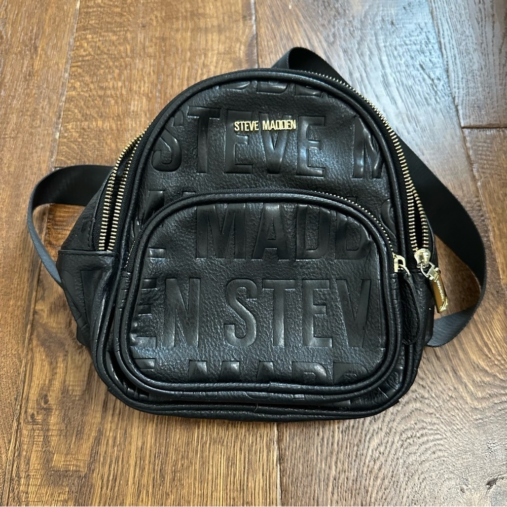 Steve Madden Vegan Leather Black Mini Festival Back Pack